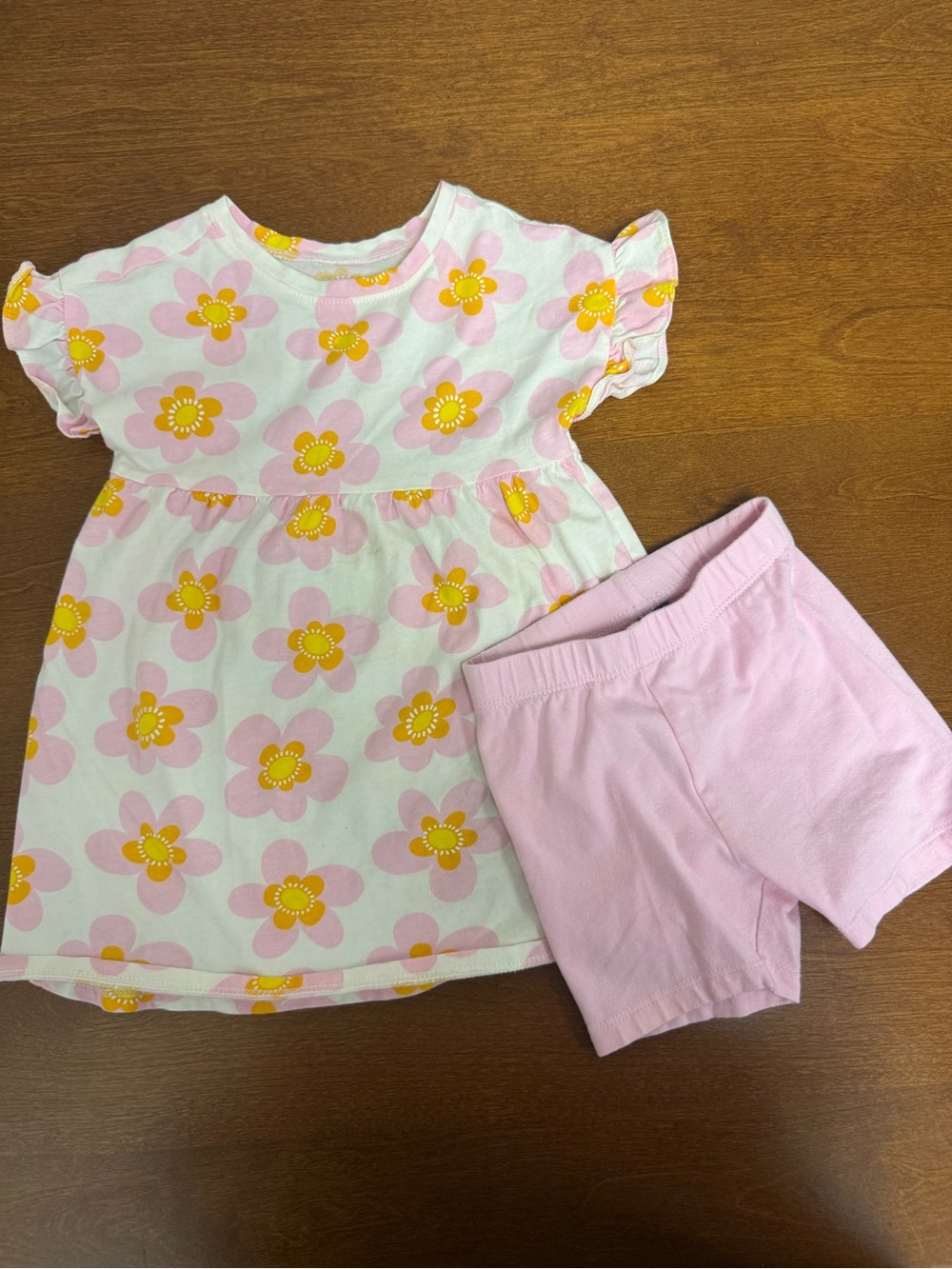Old Navy Pink and Yellow Floral V-Neck Dress